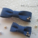 **DENIM RIBBON**ママとお揃い♪バレッタ＆クリップ（ブルー）