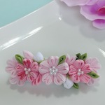 つまみ細工桜のバレッタ、薄桃