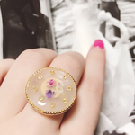 おおぶりvintage ring💜かすみ草 と ゴールドビーズ