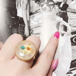 おおぶりvintage ring💜かすみ草 と ゴールドビーズ