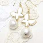T.CYコットンパールと蝶々のピアス