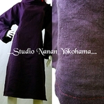 バレンタインデー感謝祭🎵Studio Nanan【上品に過ごす大人のリネンショルダーギャザーワンピース】上質国産リネン100%裏微起毛グレープ系(*^^*)