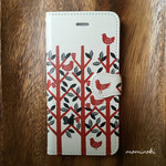 憩いの枝カフェ【手帳型】北欧★動物＆鳥★赤★手帳型スマホカバー/スマホケース　iPhone/Xperia/Galaxyなど