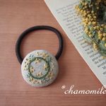 「SALE」ミモザリースの刺繍ヘアゴム・b