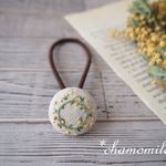 ミモザリースの刺繍ミニヘアゴム