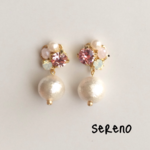 ピンク×コットンパールのゆらゆらピアス