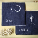 【再々販】「月」と「星」刺繍のコースター（２枚1セット）