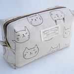 ☆再販☆　ボックスポーチ　＊ねこ＊　生成り