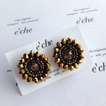 dark gold ビーズ刺繍 チタンピアス