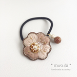 華＊刺繍ヘアゴム(ブラウン)