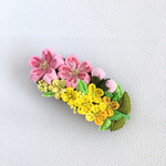 菜の花と桜のバレッタ