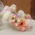 ＊ペット＊＊うさぎさん用花冠＊アプリコットピンク×ホワイト＊ピンクドットリボン＊
