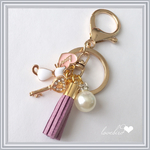 ねこ&stonekey&ラブハート&ストーン付きパール&パープルタッセル❤︎チャーム