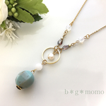 【再販16】ターコイズストーンのデザインネックレス（白・パール・大振り・ロングネックレス）