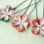 つまみ細工　古布で作った桜の髪飾りの３点セット〈ピンク〉　お花見にぴったり♪