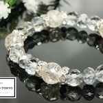 ✨オシャレに幸運✨ シャパンゴールドクラック水晶&シルバーフラッシュクリスタル６４面カット 上質天然石パワーストーンブレスレット
