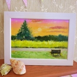 油絵原画『夕日にたたずむ』　額縁付き