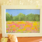 油絵原画『お花畑』　額縁付き