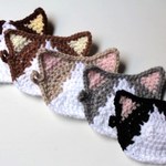 エコたわし　猫5枚セット　(5色ハチワレ猫)