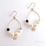 - 星とコットンパール - monotone hoop pierce & earring
