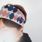 ラスト１点☆北欧風パターン　ピンクブルー系　♪綿麻ゆるターバン***