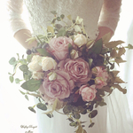 再販 *ブートニア付き♪ エクリュローズのクラッチブーケ*結婚式 ウエディング シャビーシック アンティークカラー 紫陽花 造花 アートフラワー  