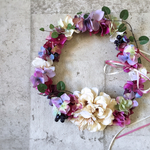 【アレンジオーダー】パープルピンクの花冠＆ヘッドアクセ&リストレット&ブートニア4点セット