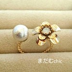 お花とコットンパールのフォークリング