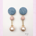 デニム×アクリルビーズ×コットンパールで大ぶり春ピアス