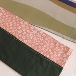 [草木染刺子]綿半巾帯(桜とよろけ縞）　刺し子半幅帯