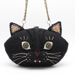 おとぼけ顔の猫のがま口ショルダーバッグ(黒猫)