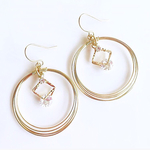 【 再販♡】solid square × cubic zirconia 5重ワイヤー フープピアス