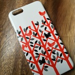 憩いの枝カフェ　リス＆鳥＆森の北欧スマホケース　赤と黒　iphone/Xperia/Galaxy/ARROWS/AQUOS