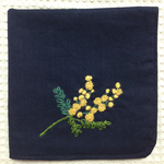 コットンの刺繍ハンカチ☆ミモザ