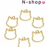 猫の顔 レジン枠 猫チャーム 10個セット ペンダントやピアス/イヤリングに! ゴールド