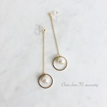 pearl&mini hoop long earring