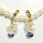 花☆花☆和柄☆ブルー唐草☆ゴールドライン☆イヤリングorピアス
