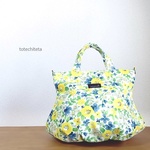 ぽってりトート_つぼ型タイプ（yellow x blue flower）