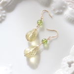 <14kgf>大粒レモンクォーツ&ペリドットドロップピアス