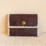 革と手編みのカード入れ*名刺･小物入れにも＊茶･花柄