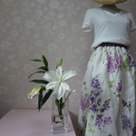 フランス製ふんわりリネンスカート紫の花