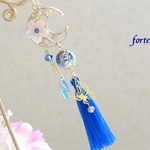 三日月と桜の和風タッセル片耳ピアス/イヤリング・簪変更可