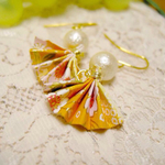 コットンパール&橙黄色小梅扇子和ピアス