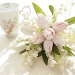 ベビーピンクのチューリップ&ミュゲのpetitbouquet(マグ付)
