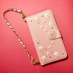 全機種対応オーダー制作スマホケース 桜咲く ピンクver 手帳型  チェーン付き レジン さくら
