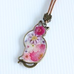 花猫・ピンクやパープルの押し花ネックレス/n177