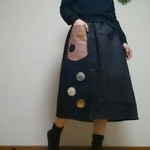 春デニムと桜色の丸ポケットあめ玉大人かわいいスカート
