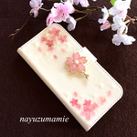 ＊桜レジン&ラインストーン玉＊iPhone6,6s手帳型ケースW【40】