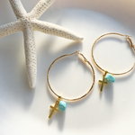 クロス×ターコイズ フープピアス