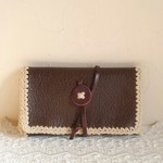 革と手編みのカード入れ*名刺･小物入れにも＊モスグリーン